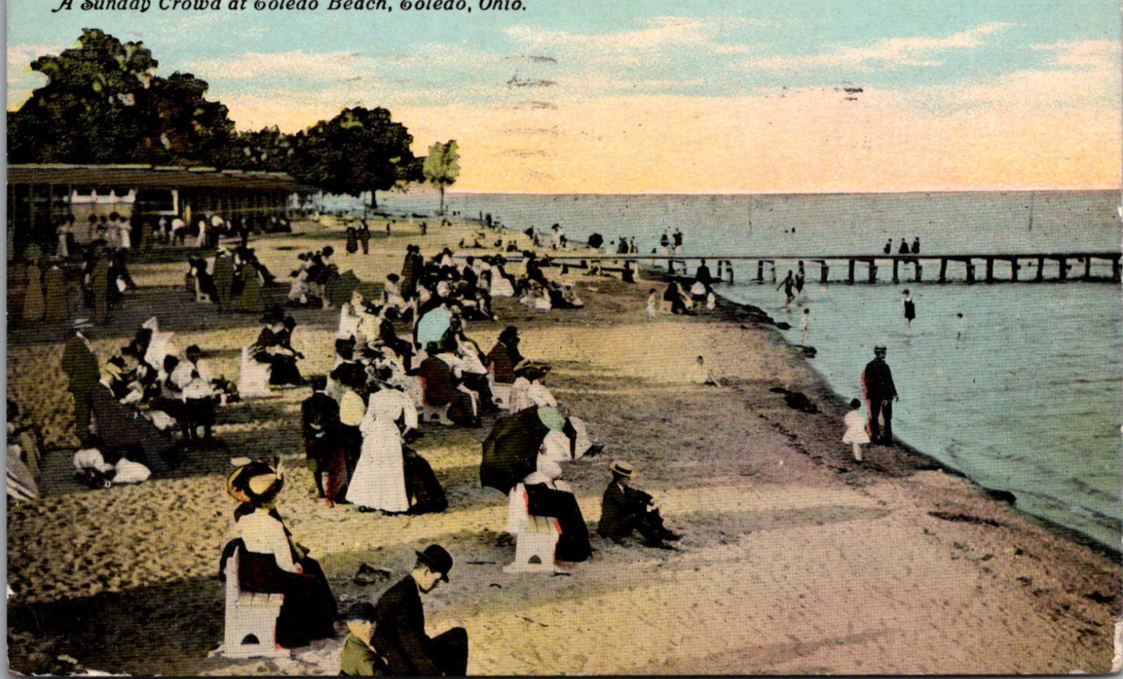 A Sunday Crowd At Toledo Beach Toledo OH 1912 J Krisher Vintage Postcard TP13-27