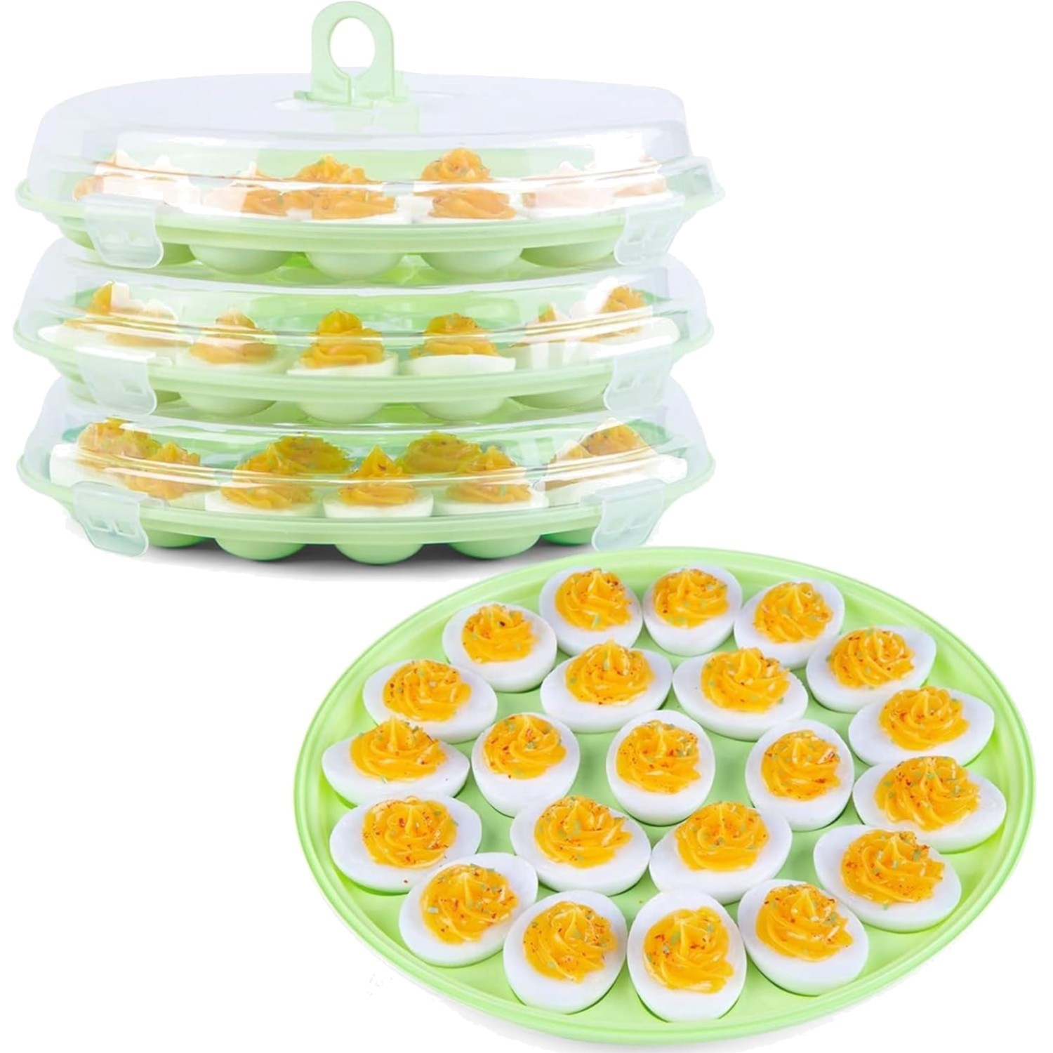 Deviled Egg Containers with Lid, 3PCS Deviled Egg Platter Carrier Holder Tray...