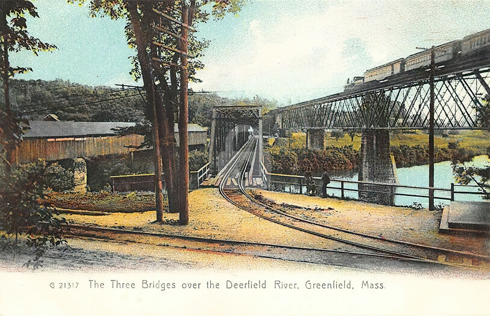 Greenfield MA Massachusetts 3 Bridges Over The Deerfield River Postcard Copy