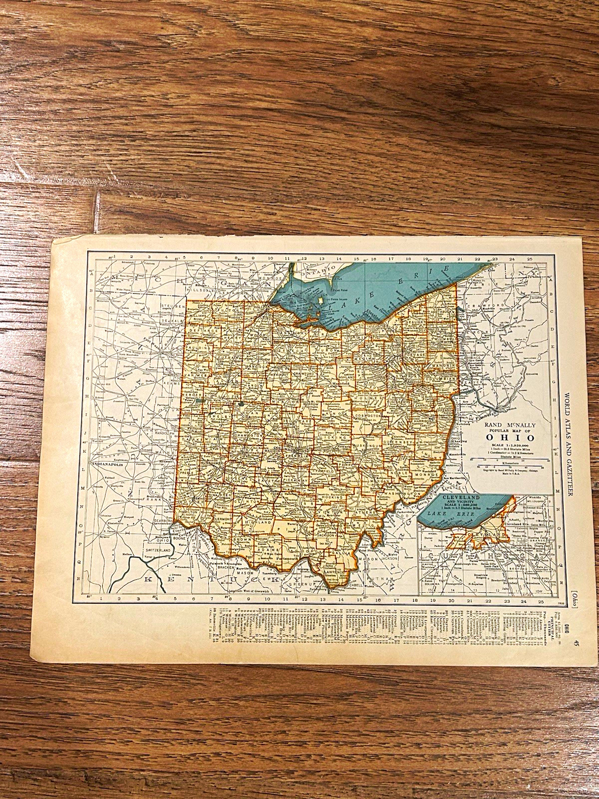 Antique 1937 map of Ohio 14”x11”