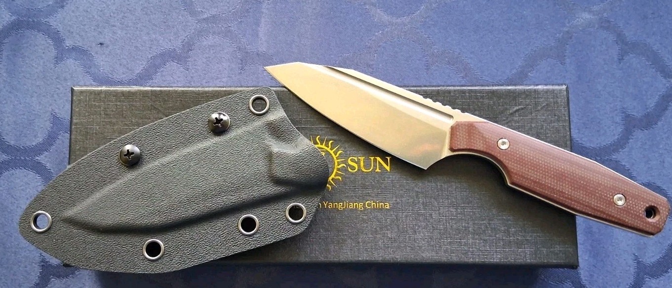 🔥TWO SUN - Fixed Blade Knife w/Brown Micarta Handle & D2 Blade  (TS616-D2) 