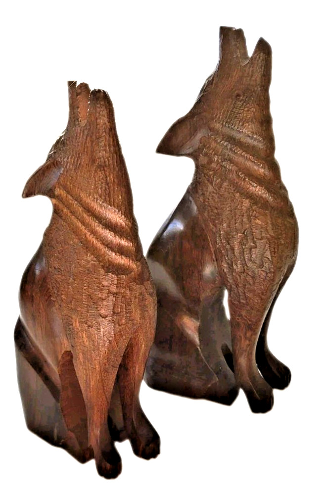 Rare Vintage Hand Carved Ironwood Set of Wolves 10&9\