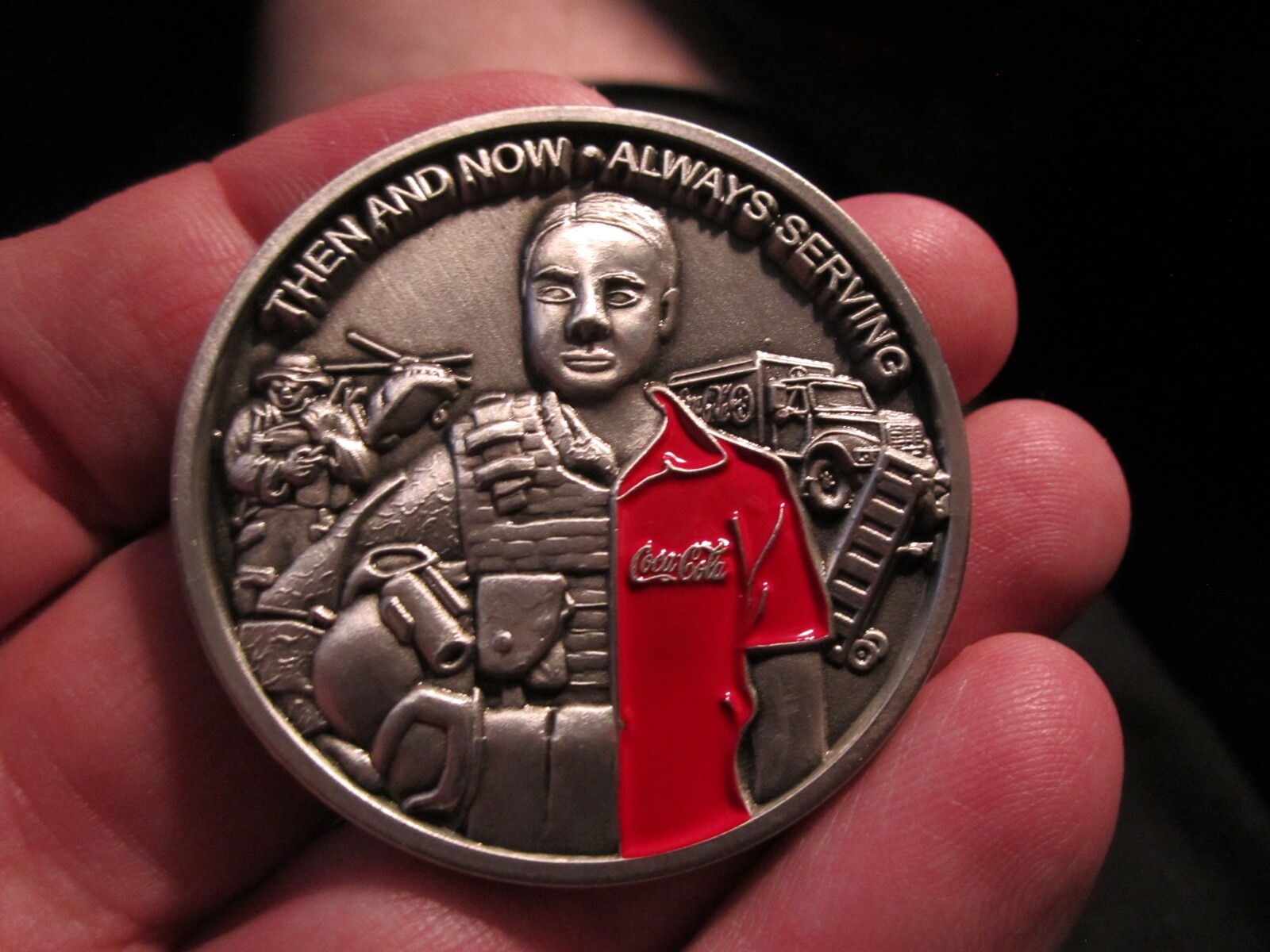 2020 COCA COLA MILITARY VETERAN THEN AND NOW ALWAYS SERVING CHALLENGE COIN BBA-2