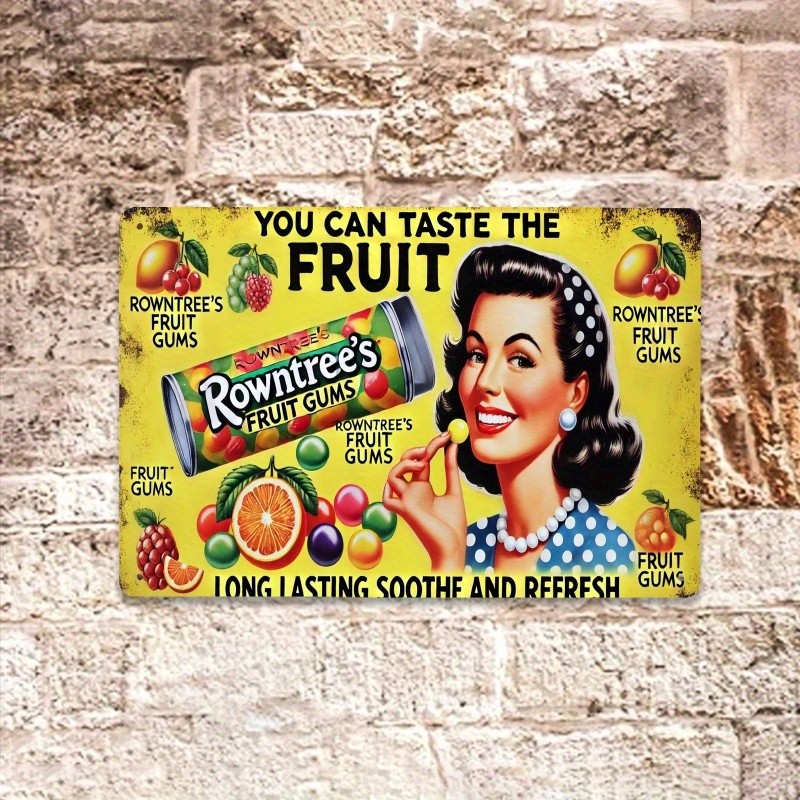 Vintage Rowntree\'S Fruit Gums Tin Metal Signs Home Décor 8x12