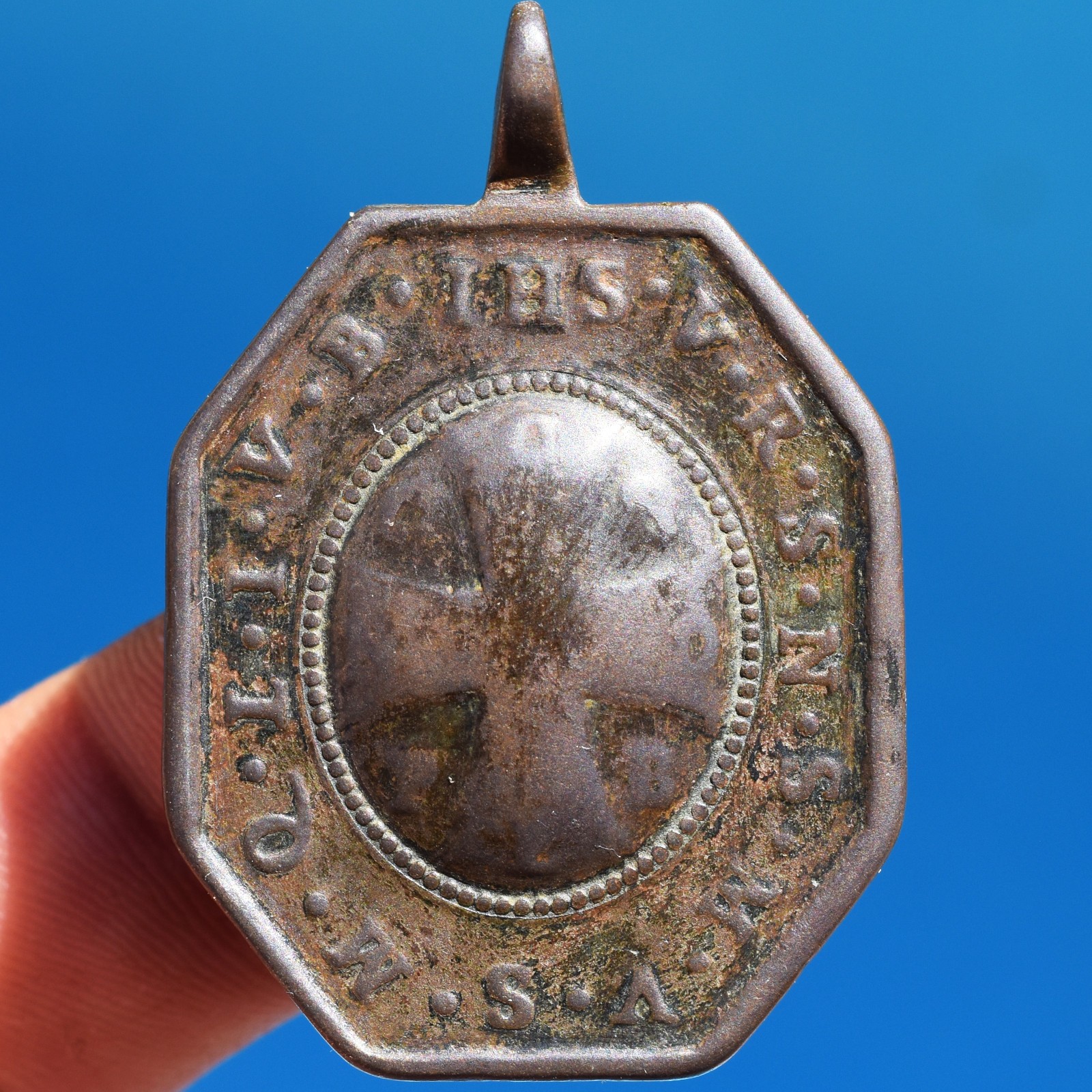LARGE 18TH CENTURY ST BENEDICT CROSS RELIGIOUS MEDAL ANTIQUE PENDANT FOUND