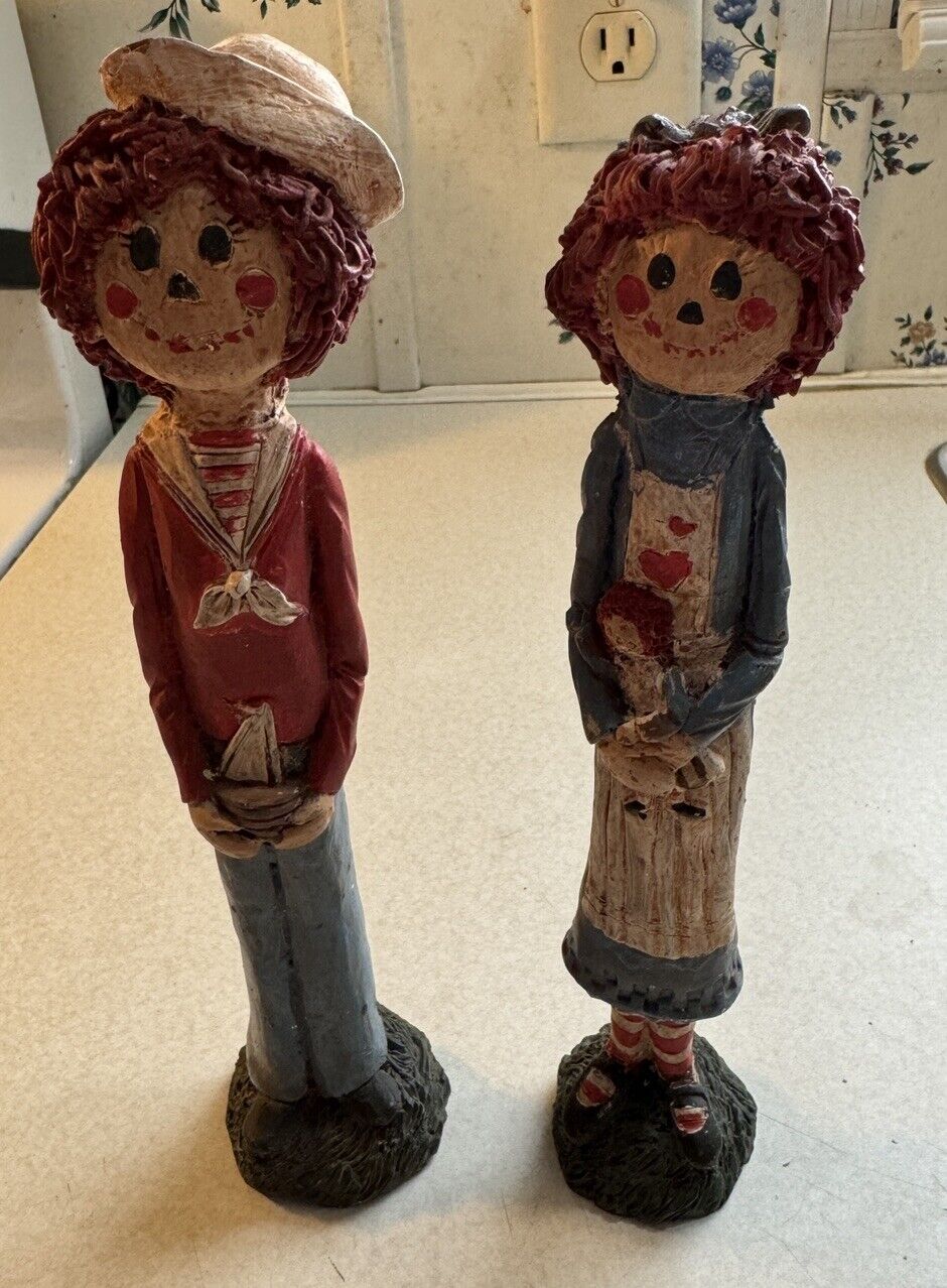 Raggedy Ann & Raggedy Andy Tall Skinny Figurines Set Vtg 1993