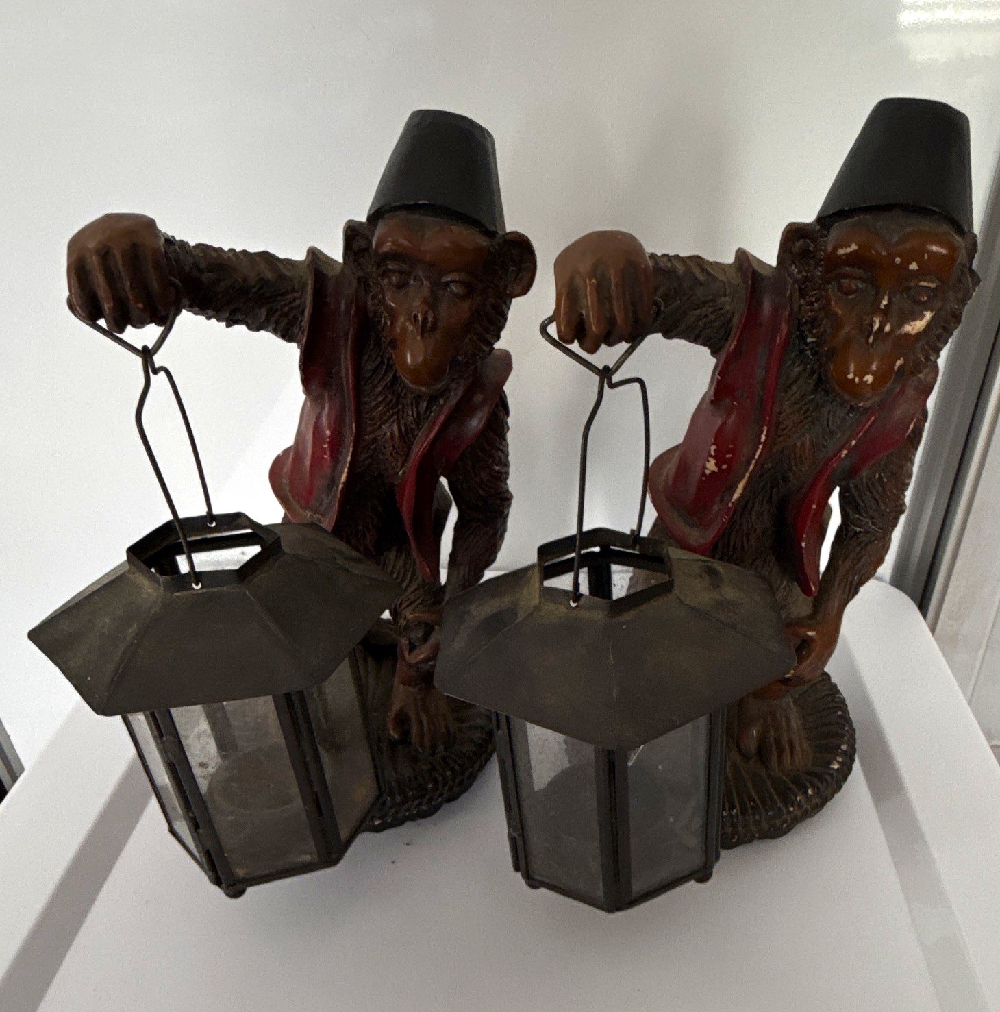 SPI San Pacific International Monkey Lantern Tea Light Holders Set 2 Resin Metal