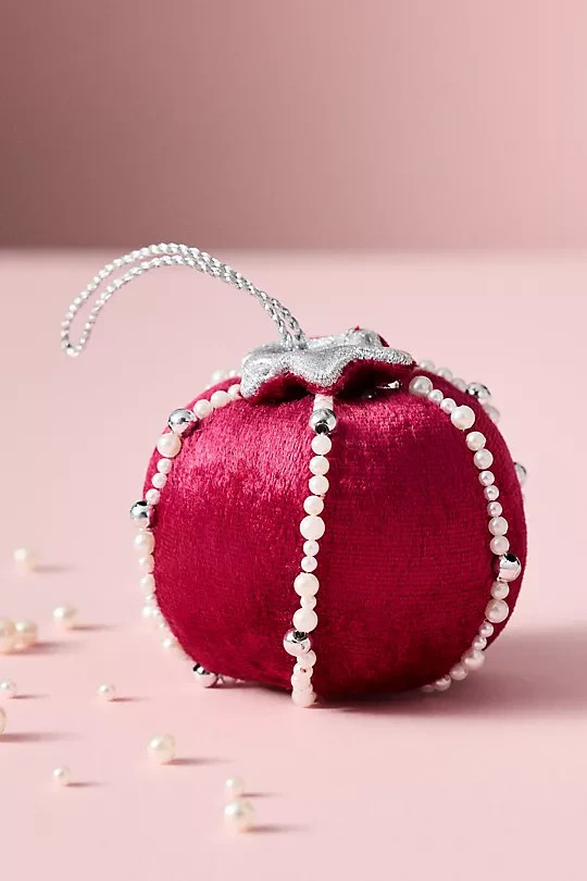 NWT ANTHROPOLOGIE Pearled Velvet Fruit Ornament POMEGRANATE