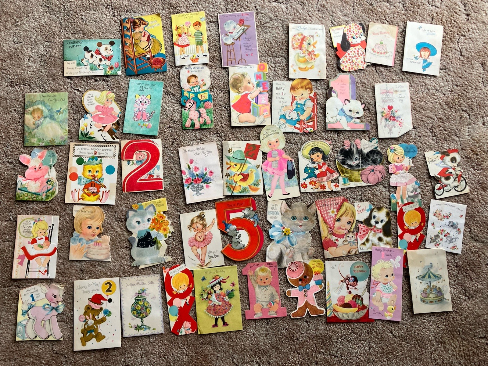 Over 40 Vintage Greeting Cards 40\'s 50\'s Cute Children ,Girl Birthday Cards