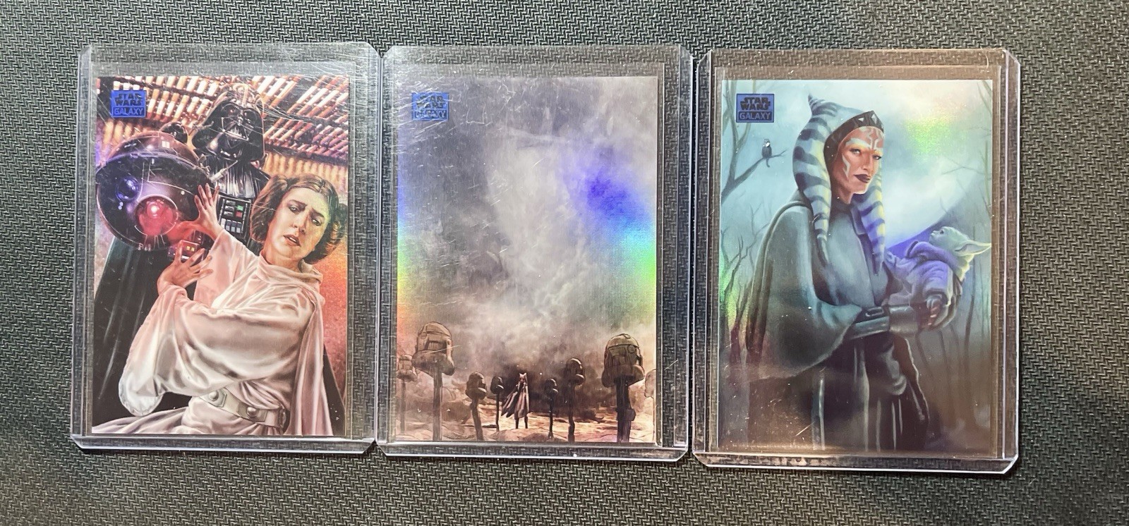 2024 Topps Chrome Star Wars Galaxy Blue Refractor /150 – 3 Card Lot