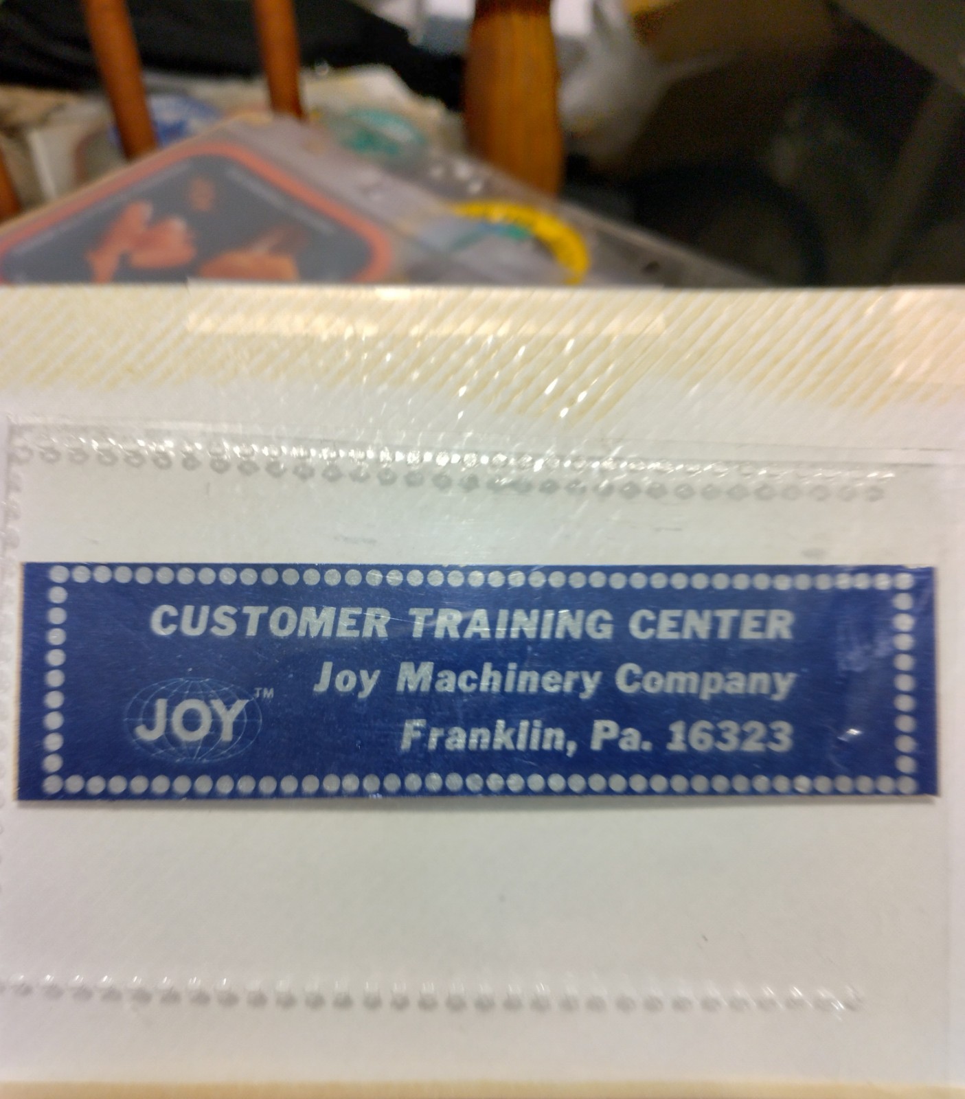 VERY RARE 1960\'S JOY MINING MANUFACTURING COMPANY CUSTOMER TRAINING CENTER DECAL