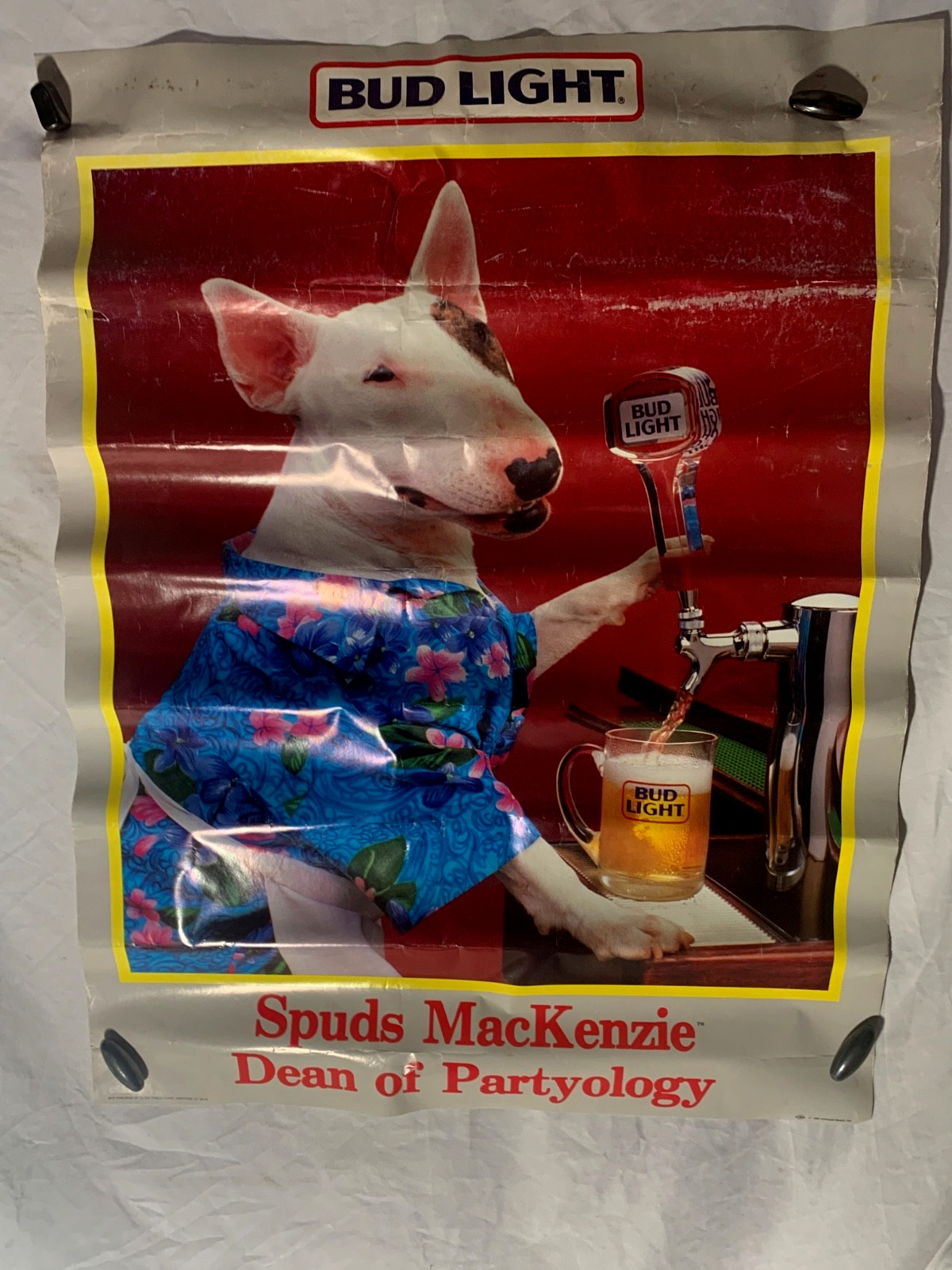 Vintage 1986 Bud Light Spuds MacKenzie Poster Dean of Partyology Beer Dog Promo
