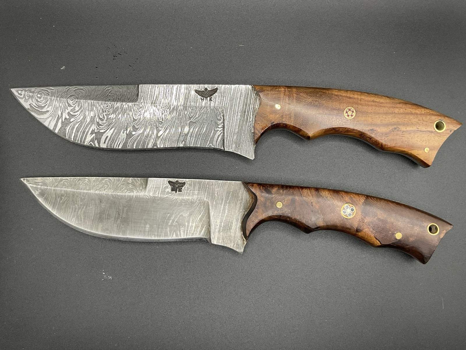 Pair of Hometown Knives Large Damascus Hunting Knives with Sheaths