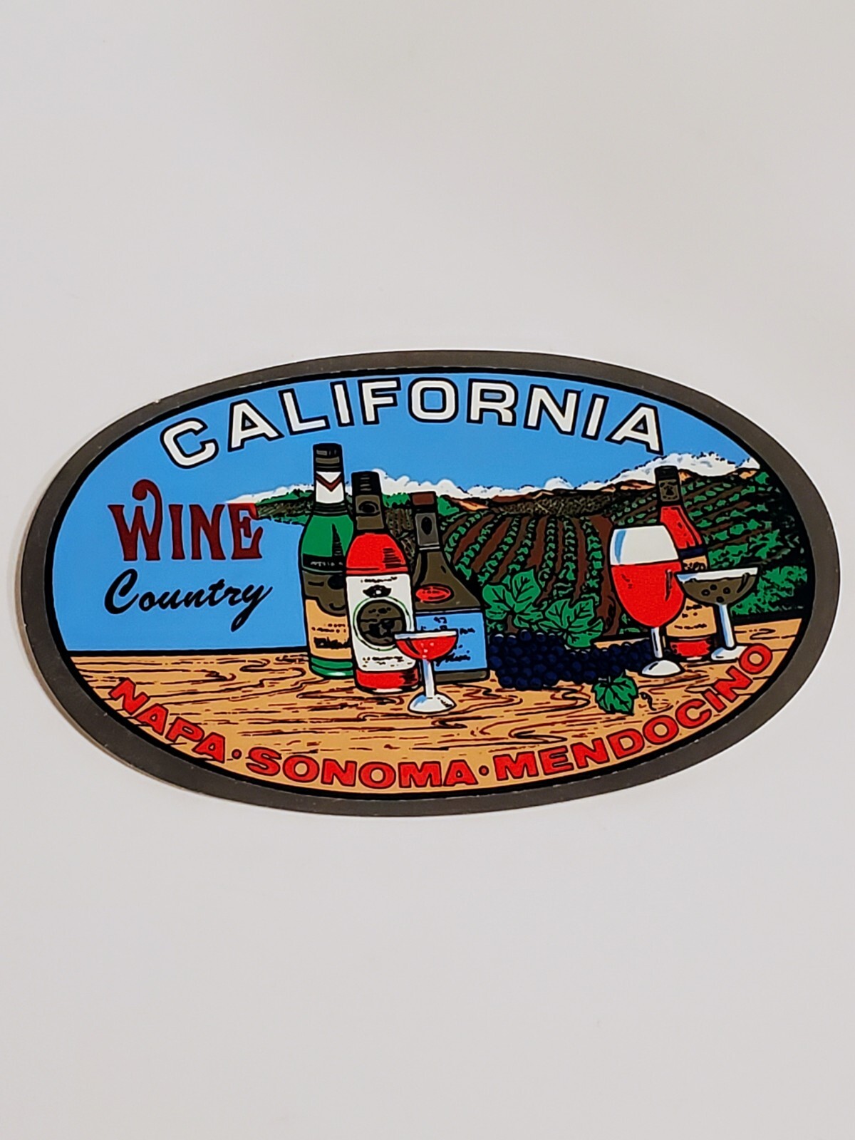 Vtg 1985 CALIFORNIA Wine Country Napa Sonoma Mendocino Foil Decal Sticker USA