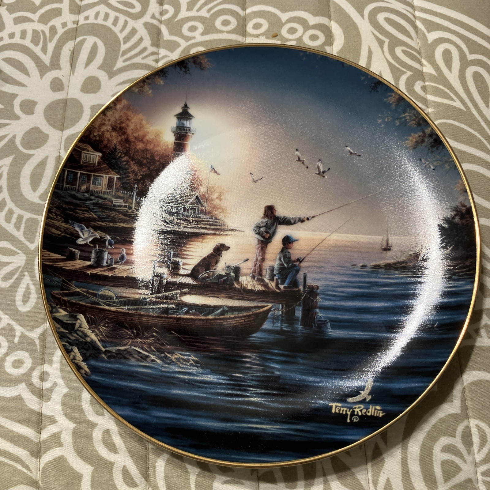 Terry Redlin Sea to Shining Sea Collector Plate Fishing Lighthouse wild wings 