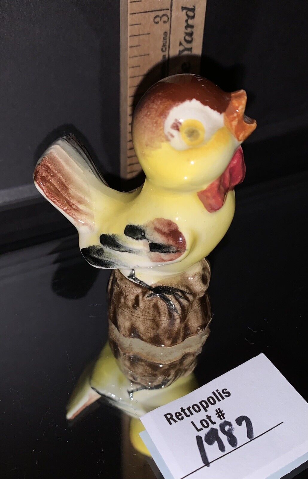 VTG Hand Painted Ceramic Glossy Yellow SINGING Baby Bird Figurine