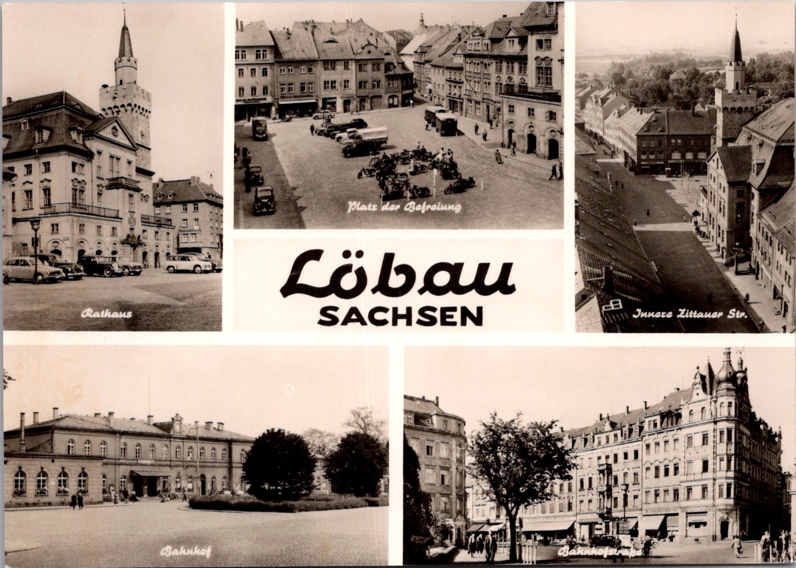 Views Rathaus Bahnhof Inner Zittauer Street Löbau Real Photo RPPC Postcard