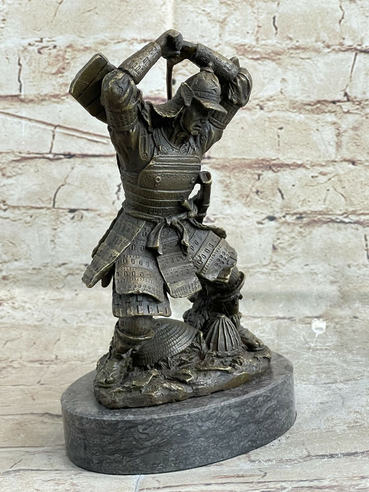 VERY FINE Japanese 100% Bronze Sculpture Figures of Samurai Marble Platform Gift