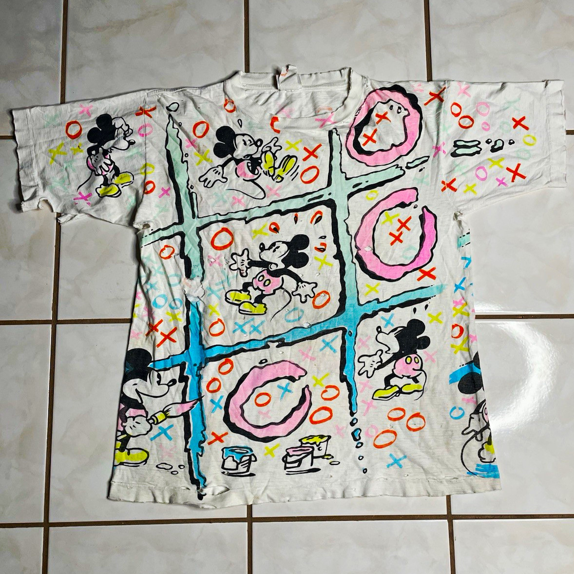 TRASHED Vintage 90s Disney AOP Tic Tac Toe Mickey Mouse Unisex T-Shirt SZ XLarge