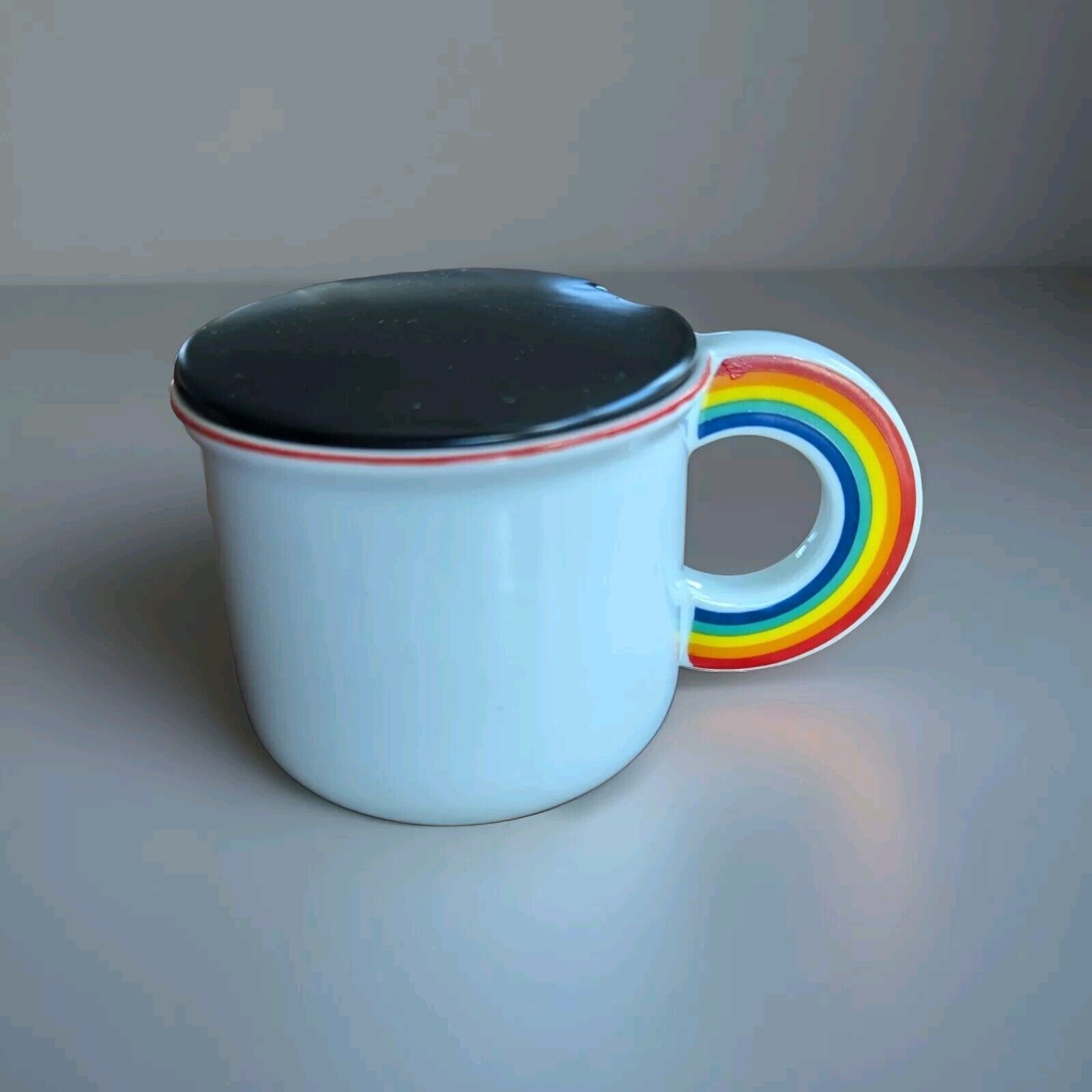 Vintage Vandor Rainbow Handle Mug 1978 White Coffee Tea Cup With Lid Excellent