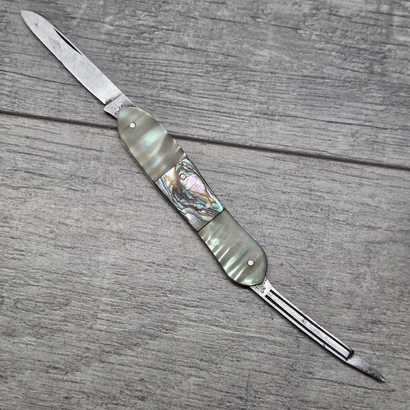 Antique Ulster Knife Co MOP Abalone Manicure Pen Pocket Knife Nail File USA