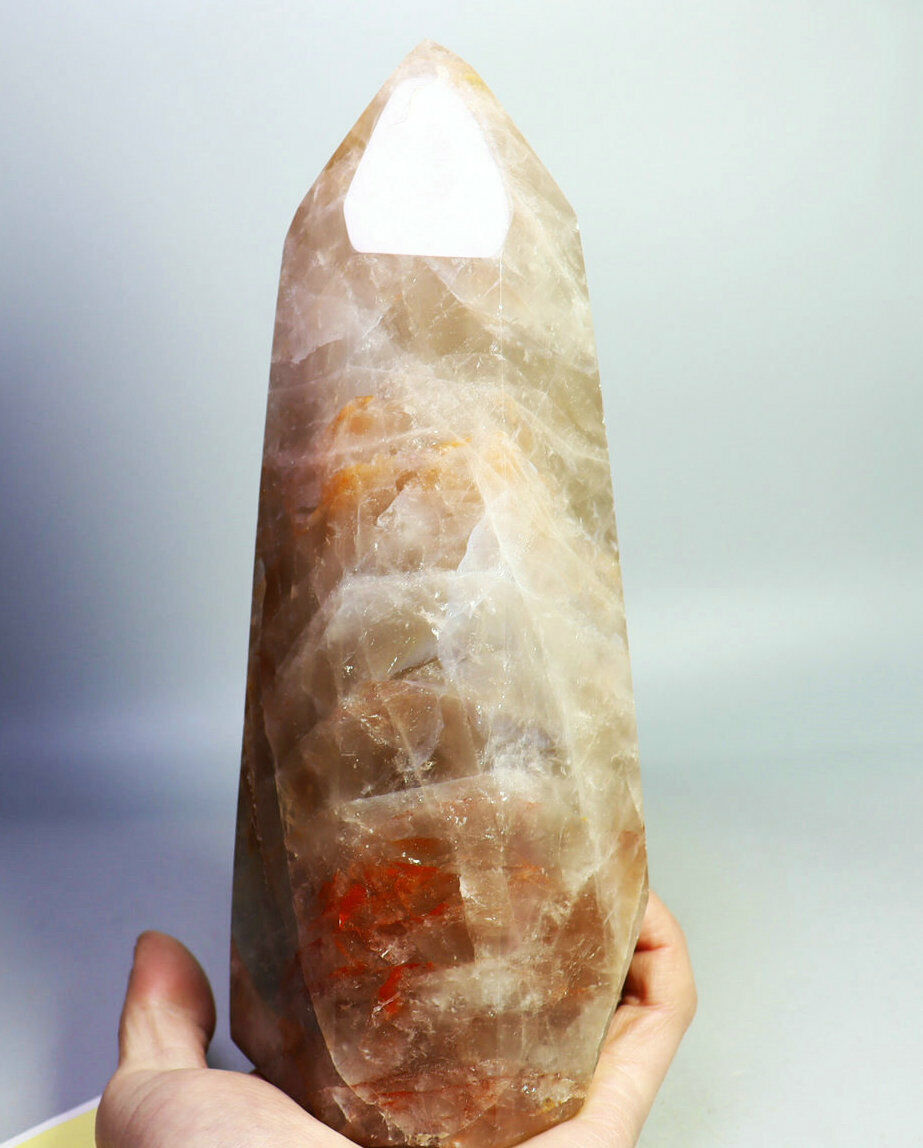 3.77lb Natural Red FIRE Hematoid Polished Crystal Obelisk Wand Point Healing
