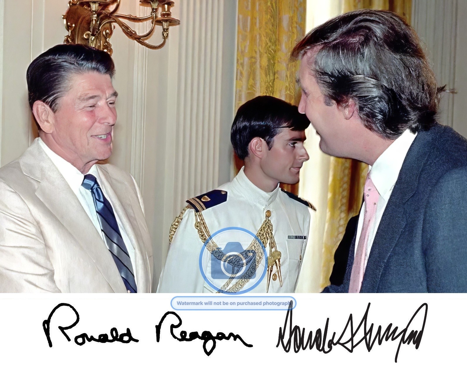 PRESIDENT DONALD TRUMP & RONALD REAGAN SHAKING HANDS AUTOGRAPHED 8X10 PHOTO PRESIDENT DONALD TRUMP & RONALD REAGAN SHAKING HANDS AUTOGRAPHED 8X10 PHOTO