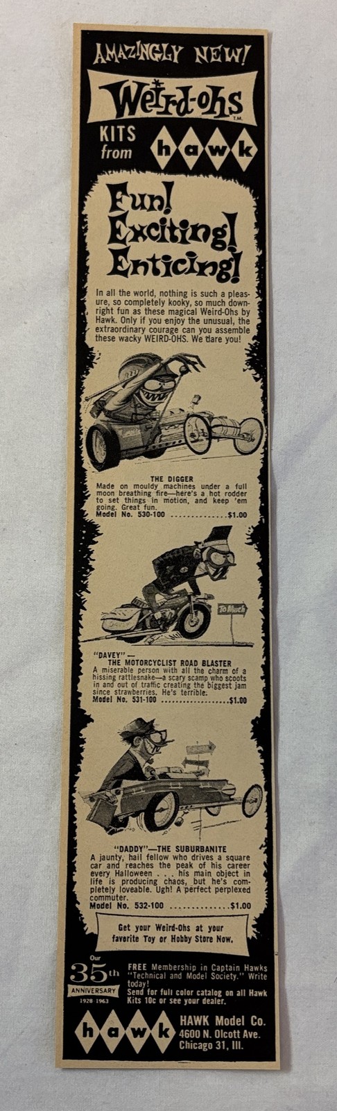 1963 Hawk WEIRD-OHS model kits ad ~ DIGGER, DAVEY, DADDY