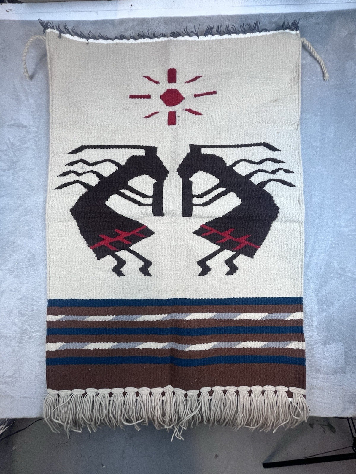 Vintage Handwoven Navajo Style Wool Rug Wall Hanging Southwestern Textile 30x46