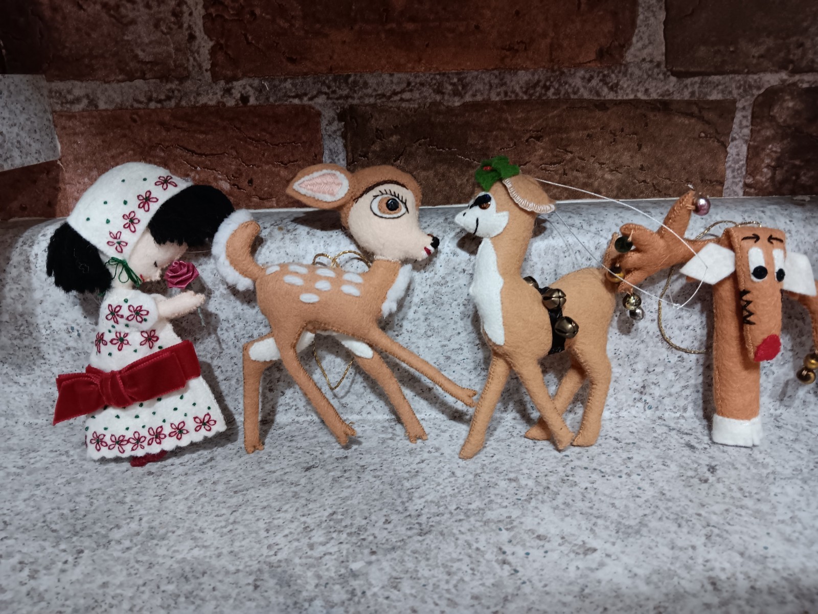 1980's Vintage Lot Of 32 Unique Handmade Felt And Yarn Christmas Ornaments 1980's Vintage Lot Of 32 Unique Handmade Felt And Yarn Christmas Ornaments