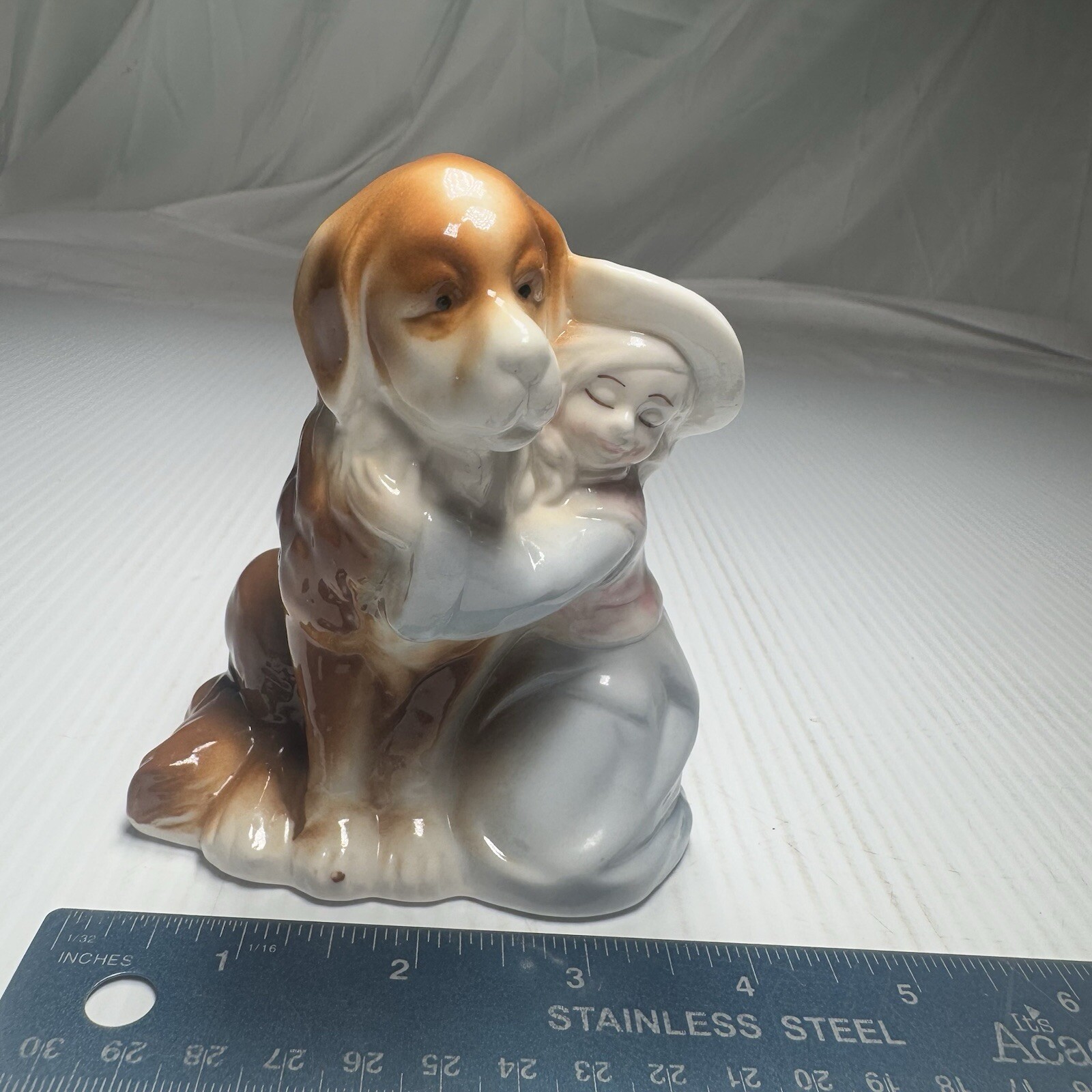 VTG Little Girl Hat Hug Saint Bernard Dog Porcelain Figurine