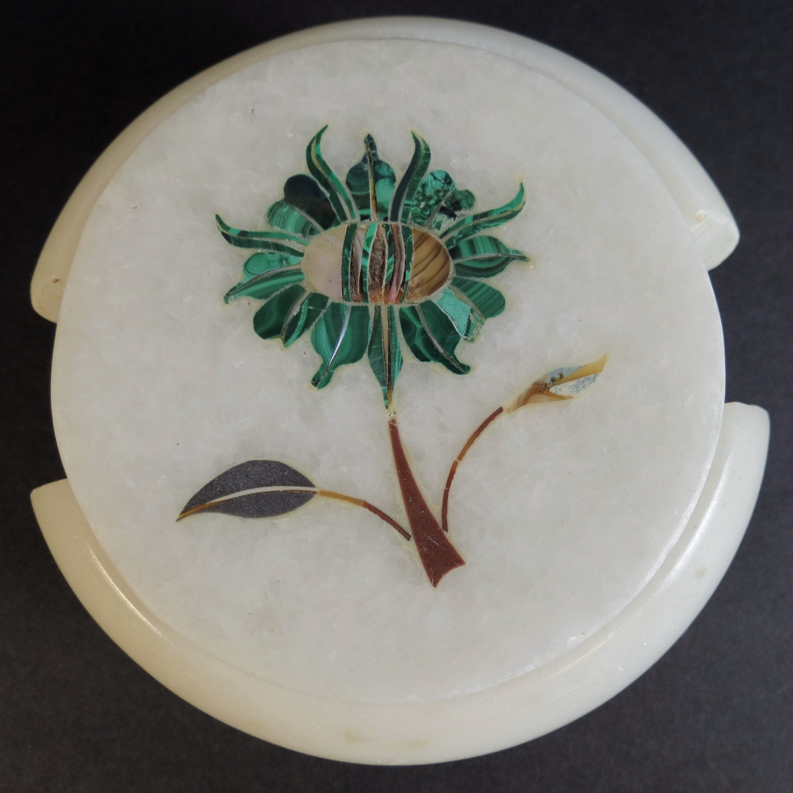 Pietra Dura Marble Coasters Inlaid Stone Set of 6 Floral Design - 🇺🇸USDutyPaid