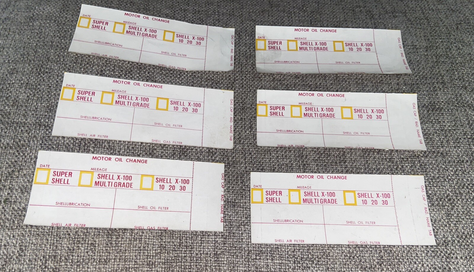 Vintage 1967 Lot Of 6 Shell Oil Change Stickers GAS OIL Advertising 