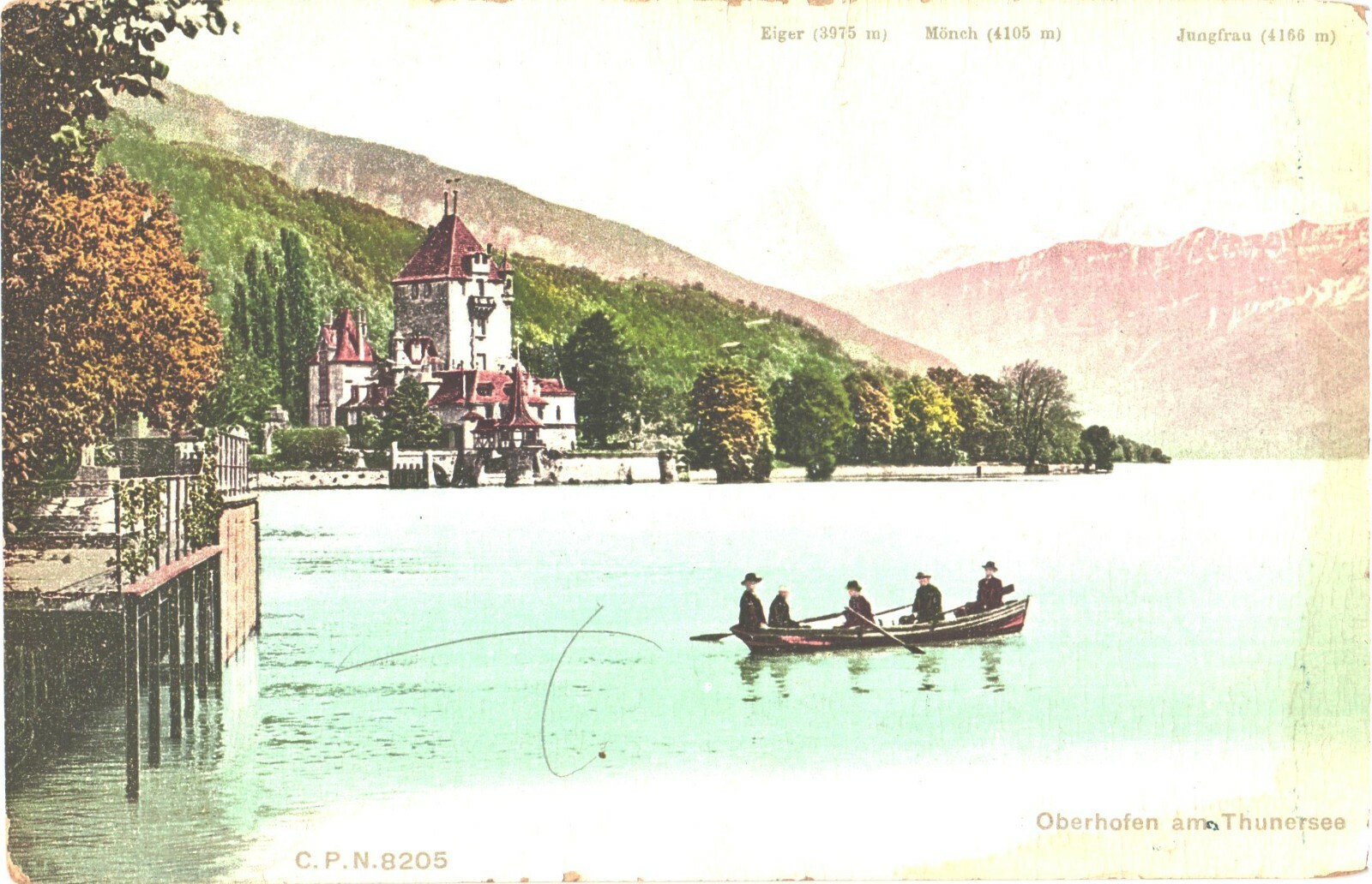 Oberhofen Switzerland Castle on Lake Thun Divided Back Postcard Eiger Mönch