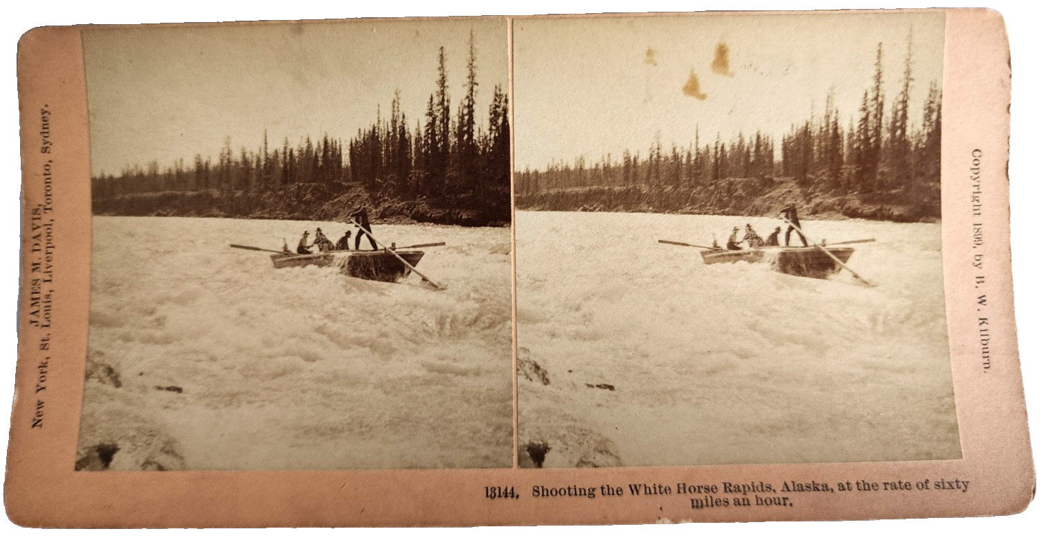 Antique Stereoview White Horse Rapids Alaska Klondike 1899