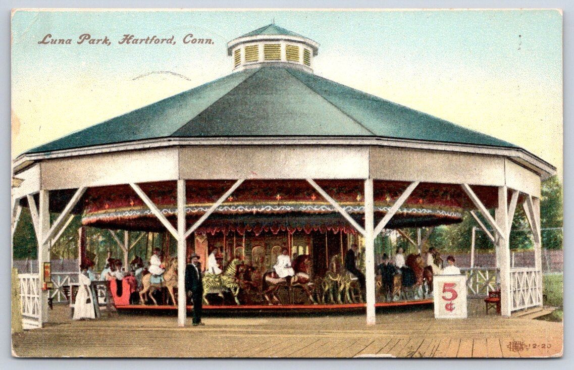 Wethersfield Antique Connecticut Postcard HARTFORD Luna Park Carousel 1907