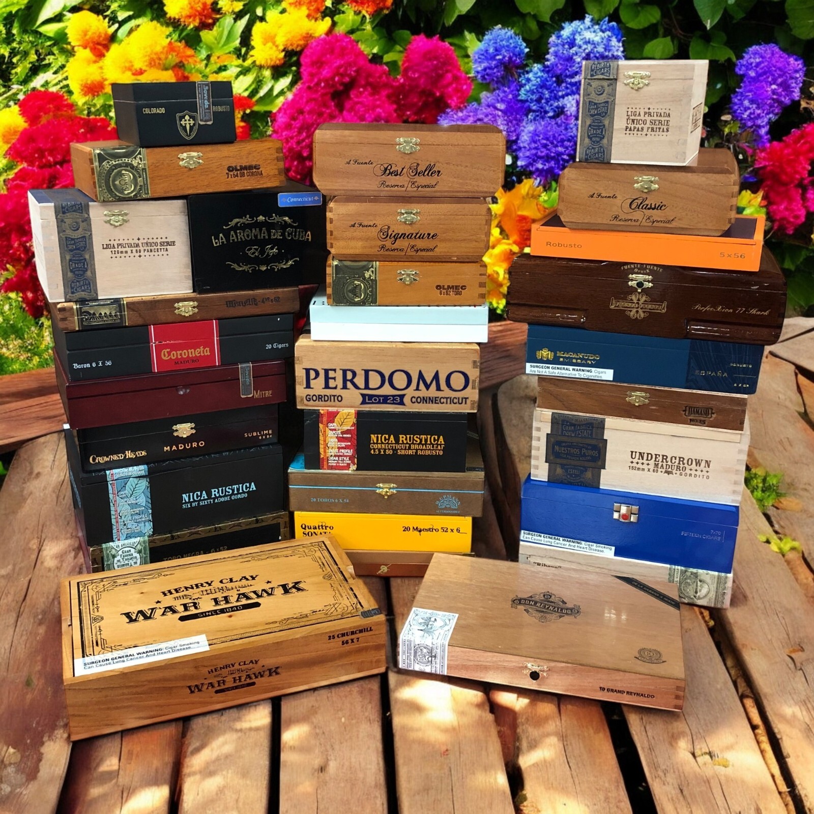 Lot of 15 Empty Wood Cigar Boxes