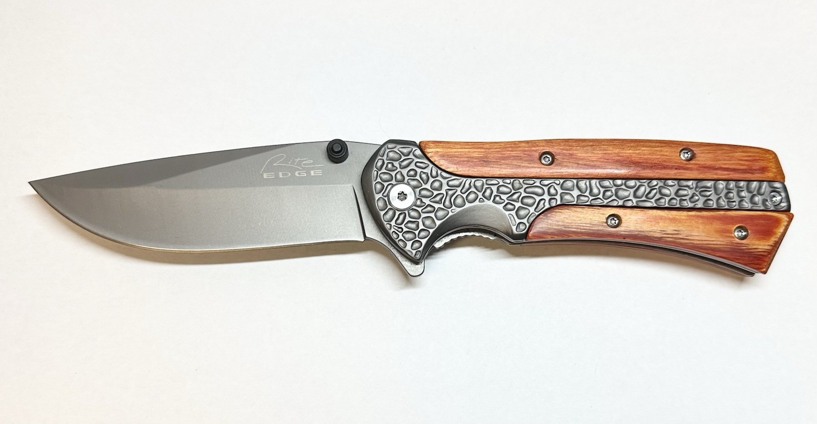 Rite Edge Wood Cocobolo Handle Spring Assisted Knife w/ Clip  8 1/2” Overall