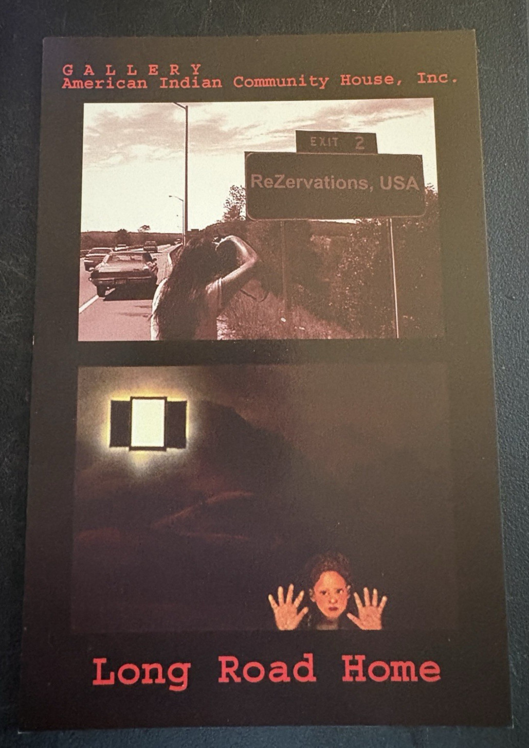 art postcard Long Road Home American Indian Community Gallery exhibition invite