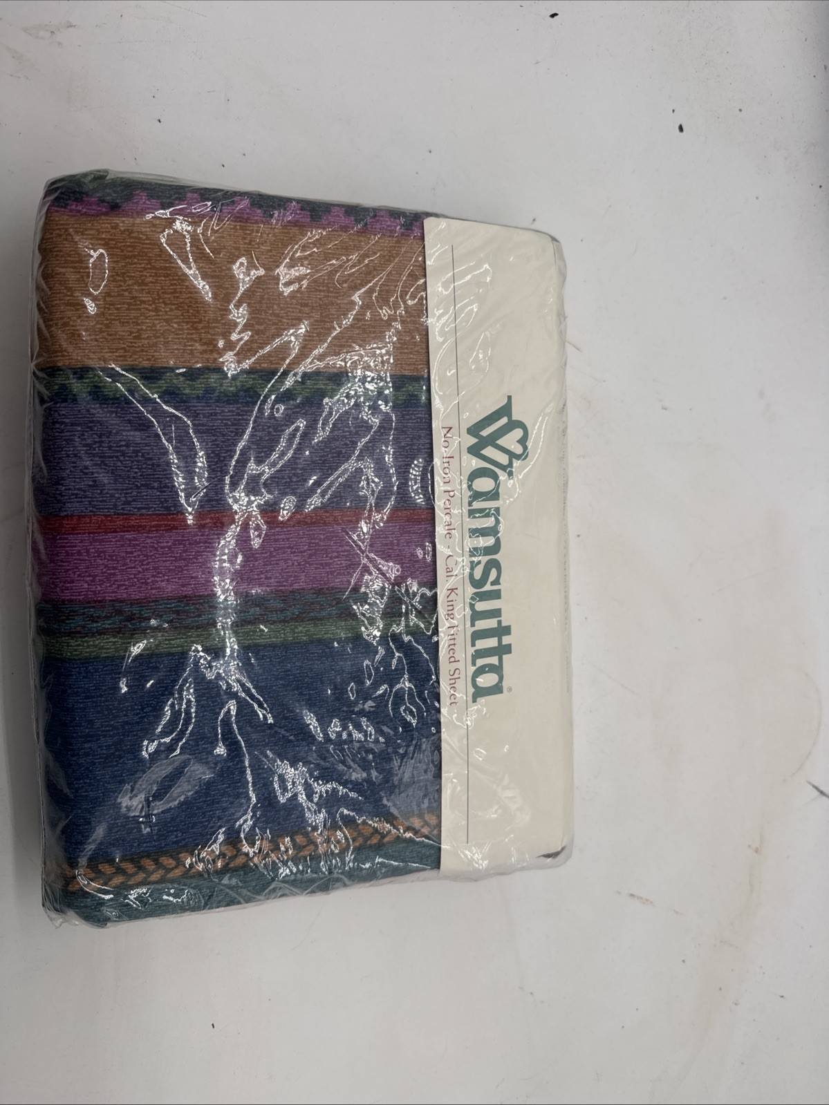 VTG Wamsutta Persian Stripe Cal King Size Fitted Sheet No Iron Percale NOS