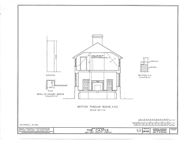 New Kent County Virginia Castle House HABS Architectural Drawing 1930s