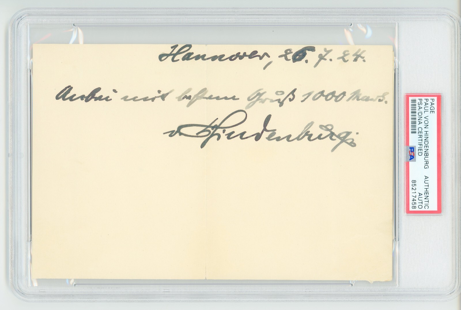 Paul Von Hindenburg (Germany) ~ Signed Autographed Letter ~ PSA DNA Encased Paul Von Hindenburg (Germany) ~ Signed Autographed Letter ~ PSA DNA Encased