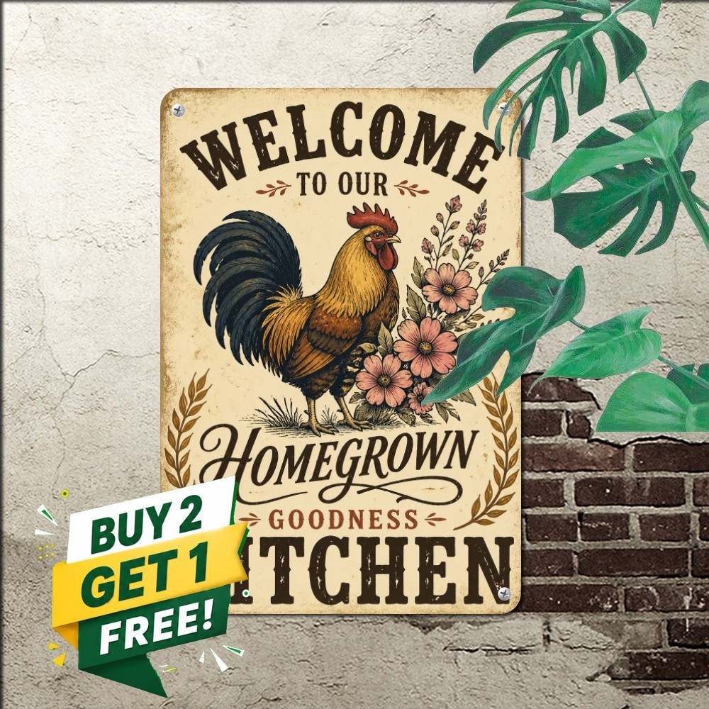 Country Morning Rooster Metal Sign Rustic Farmhouse Kitchen Tin Plaque Decor
