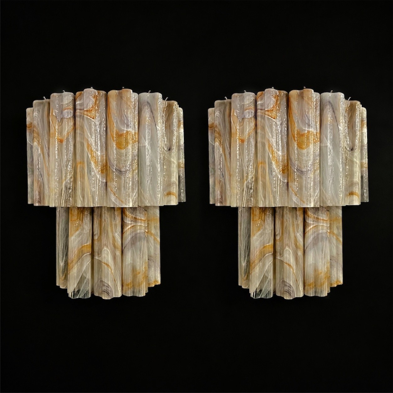 Fantastic pair of Murano Glass Tube wall sconces - 13 wisteria rust alabaster