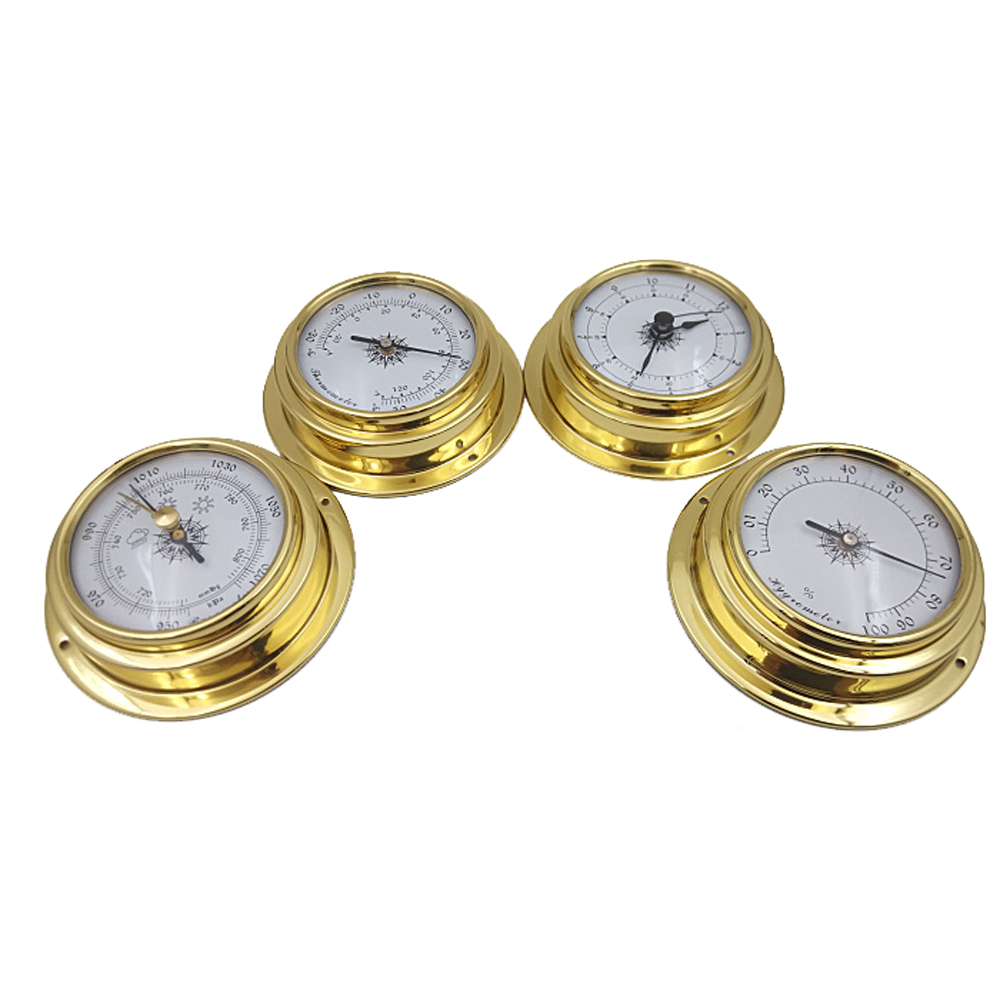 4pcs 10cm Dial Brass Case Aneroid Barometer Hygrometer Thermometer Clock