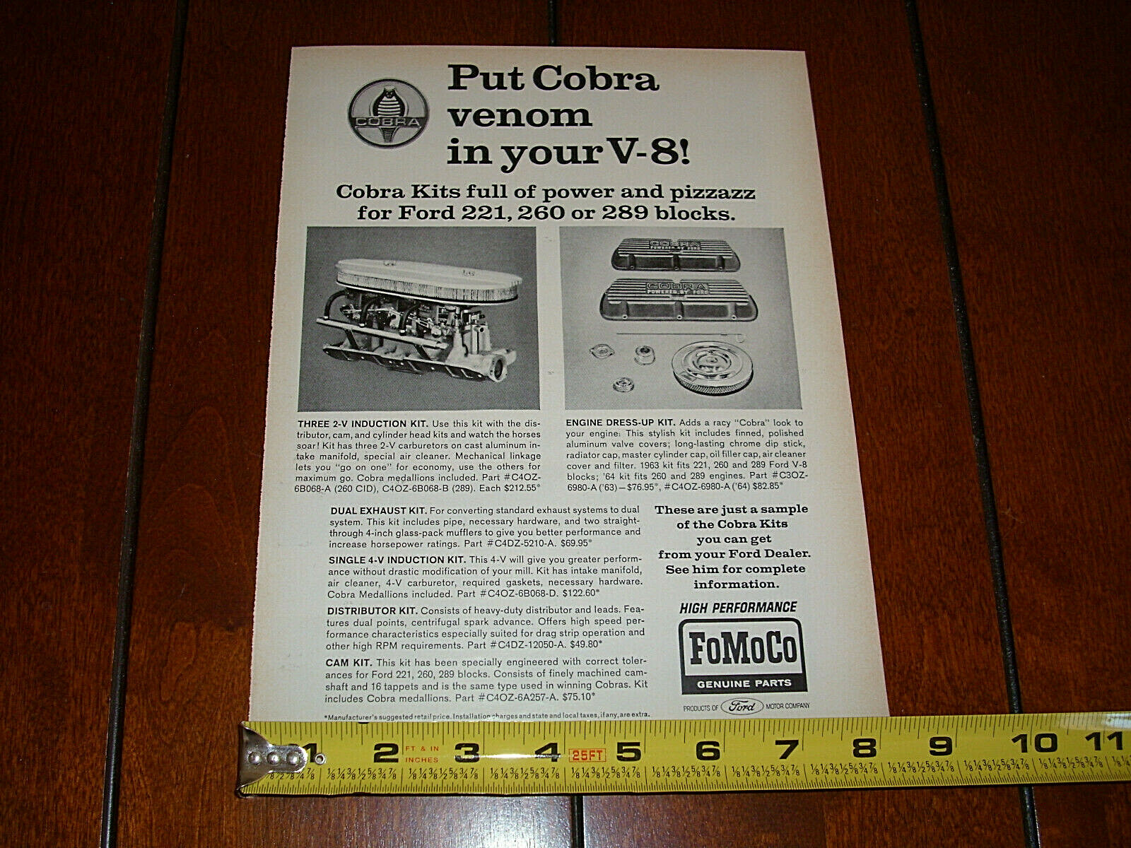 COBRA KITS FORD HIGH PERFORMANCE ORIGINAL 1964 AD COBRA KITS FORD HIGH PERFORMANCE ORIGINAL 1964 AD