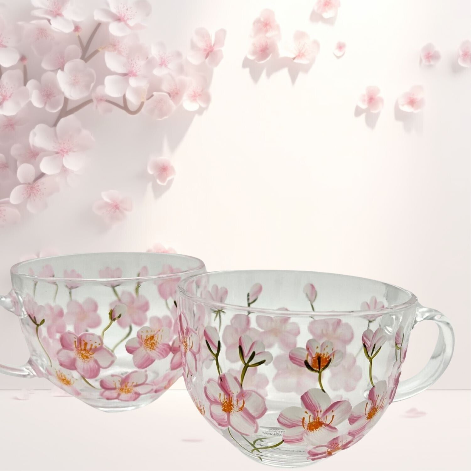 Hand Painted Cherry Blossom Teacup Set  Tea Easter Spring GRD