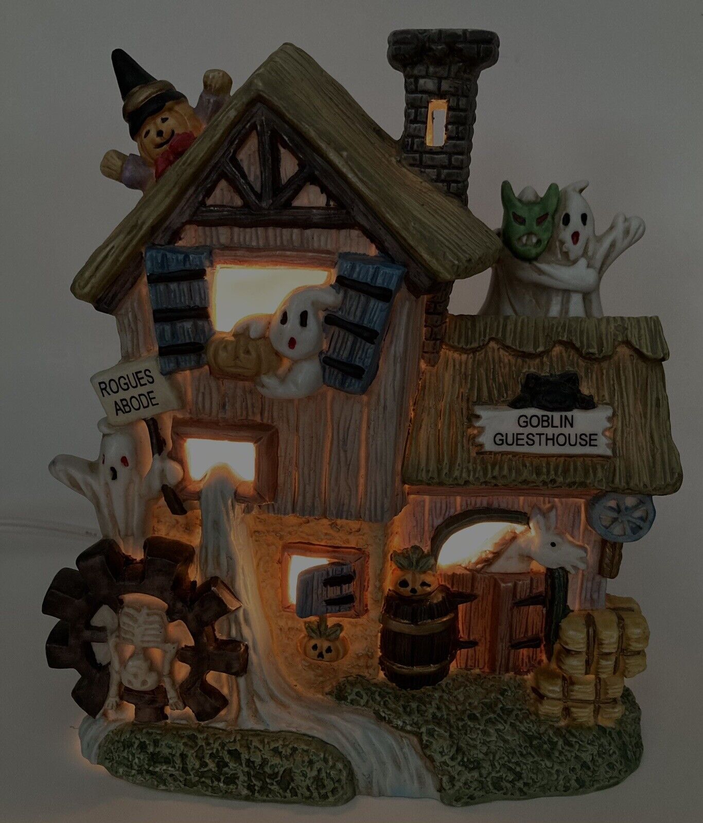 Vintage Lighted Halloween Goblin Guesthouse 54722 ABC Dist In Box 3 Piece Set