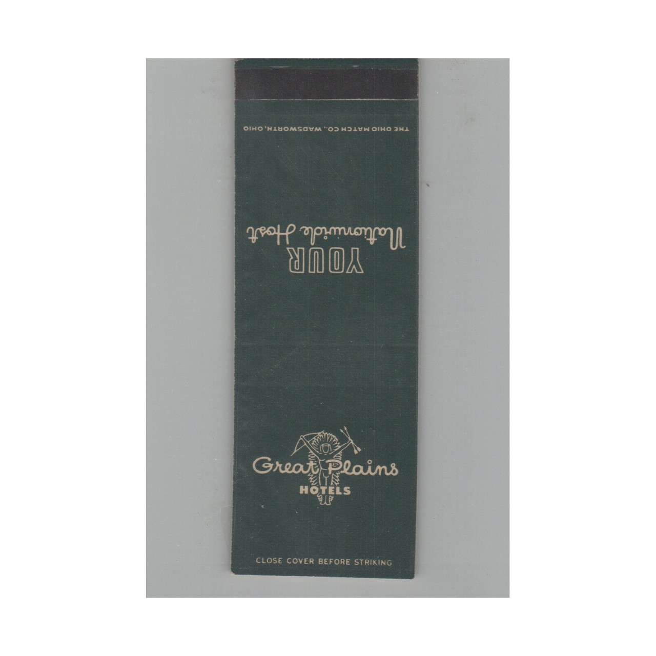 Matchbook Cover Great Plains Hotels Crookston MN