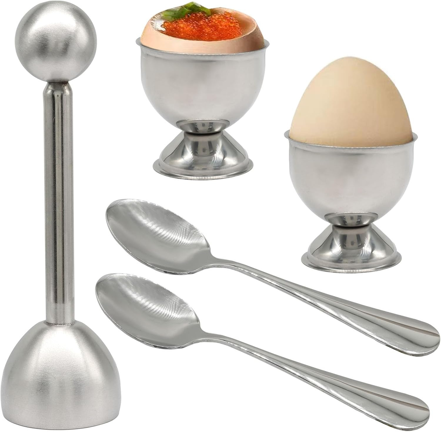 Egg Cracker Topper Set - 2 Egg Cups, 2 Spoons & 1 Egg Cutter Tool